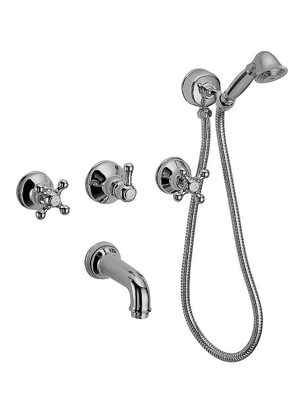 Встроенный смеситель для ванны/душа в комплекте с переключателем, ручным душем, держателем и изливом